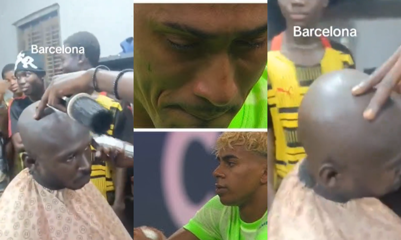 Barcelona fan painfully gets ‘Sakora’ cut by friends after Inter Milan defeat (Video)