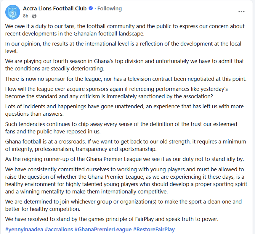 accra lions statement