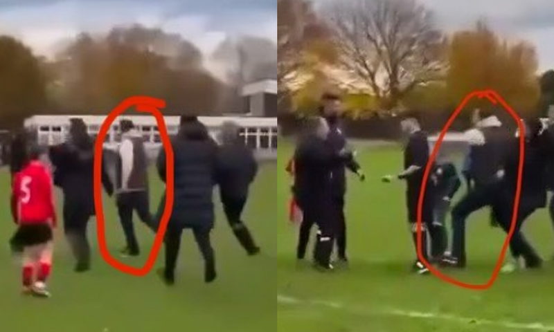 Watch parents scream as man kicks kid in heated fight at youth football match