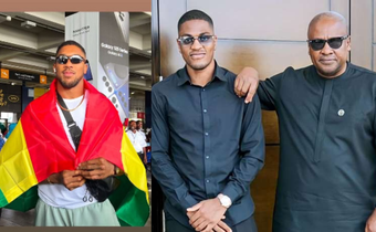 Anthony Joshua lands in Ghana to back President Mahama's son's boxing showdown (Video)