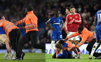Pitch invader tackled like WWE star during Chelsea vs Man United match (Video)