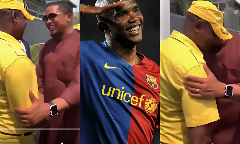 Video: Emotional moment Samuel Eto’o reunited with former teammate now turned security guard