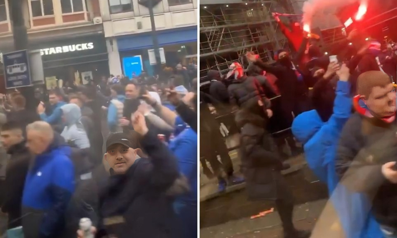 Manchester United and Rangers fans clash