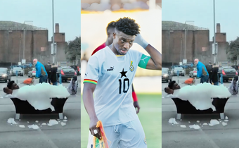 Mohammed Kudus takes a bath on London streets after missing Ghana-Nigeria clash (Video)