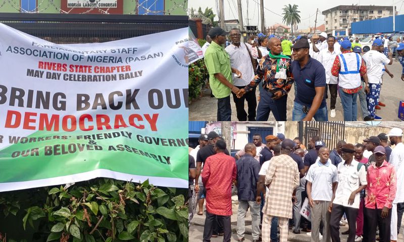 Members of organised labour, Rivers State chapter assembled at the union’s state secretariat to mark Workers’ Day in protest against emergency rule. [X, formerly Twitter]