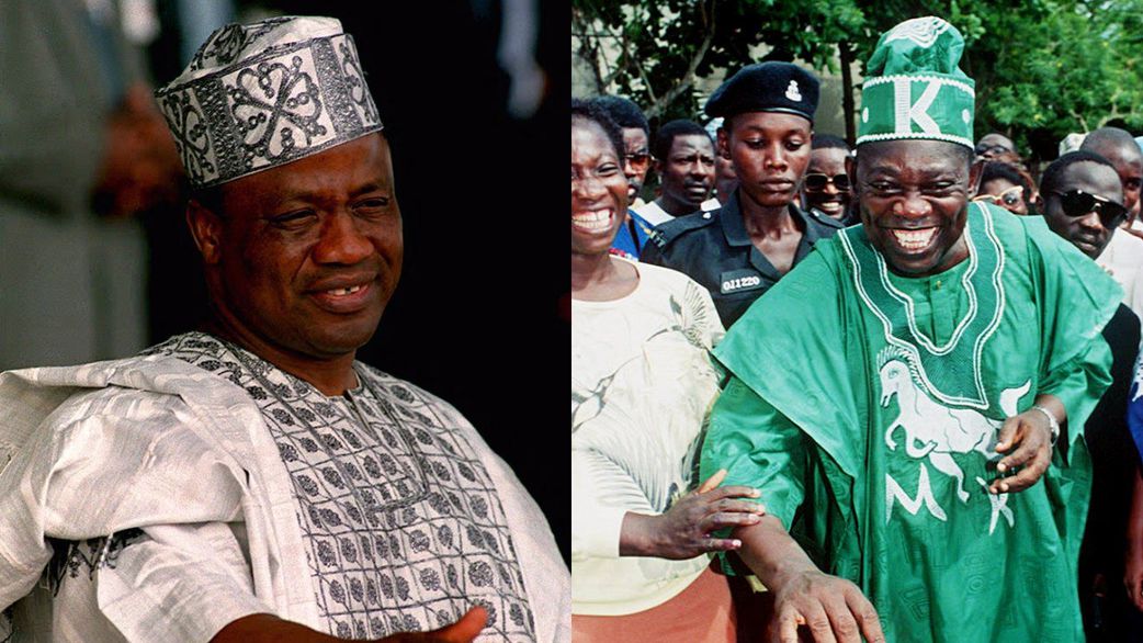 L-R: General Ibrahim Babangida and Moshood Abiola, the acclaimed winner of the 1993 presidential election. [AFP/Getty Images]