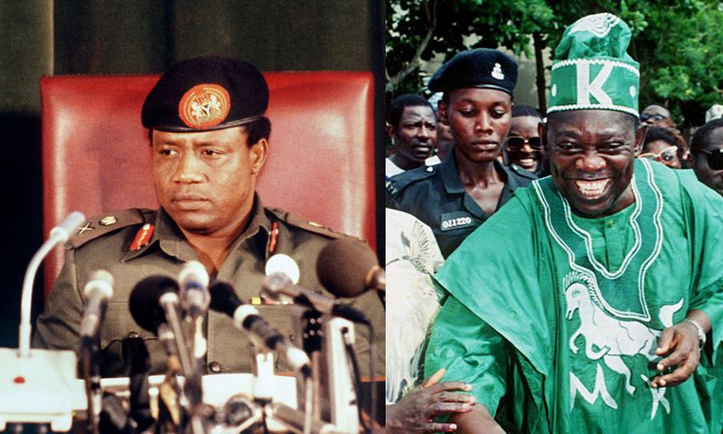 L-R: General Ibrahim Babangida and Moshood Abiola, the acclaimed winner of the 1993 presidential election. [AFP/Getty Images]