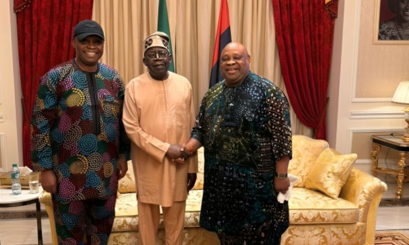 L-M-R: Dr. Deji Adeleke, President Bola Tinubu and Governor Ademola Adeleke. [@AAdeleke_01/X, formerly Twitter]