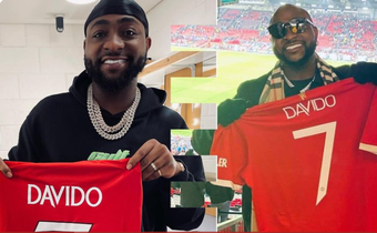 Davido was gifted a customised Manchester United jersey with the number 7 and his name on it by the club. This occurred during a visit to Old Trafford Stadium to watch a Champions League match [Pulse Sports]