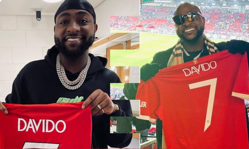 Davido was gifted a customised Manchester United jersey with the number 7 and his name on it by the club. This occurred during a visit to Old Trafford Stadium to watch a Champions League match [Pulse Sports]