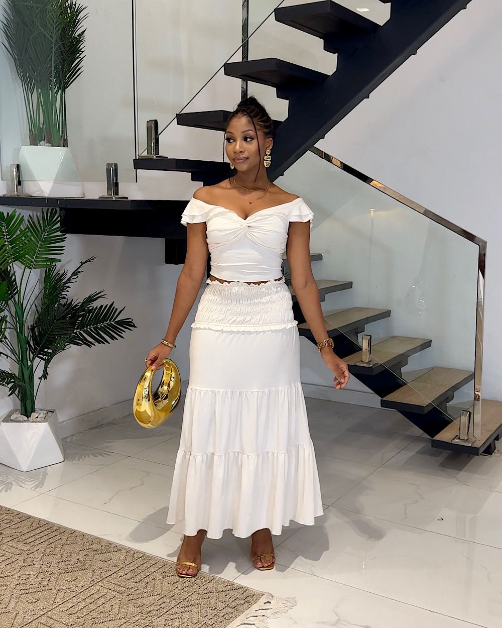 Molly Cream Long Flair Skirt Set