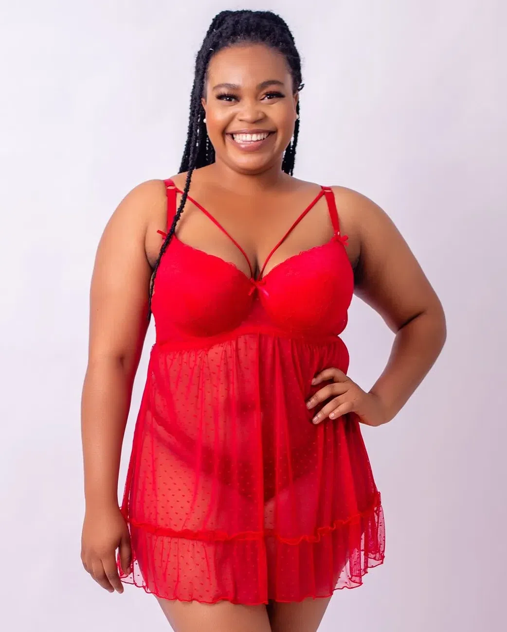 Essentials Dot Your Eyes Chemise & G-String Set, Dark Red
