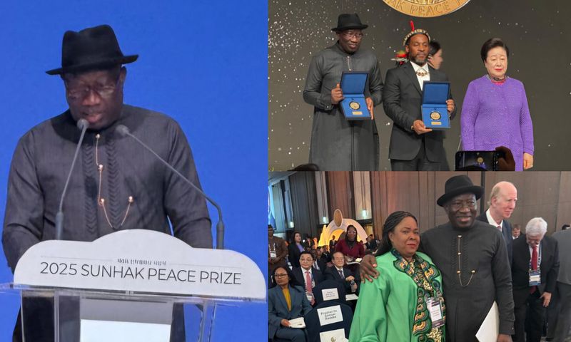 Former President of Nigeria, Goodluck Jonathan won the 2025 Sunhak Peace Prize on Friday, April 11, in Seoul, South Korea. [X, formerly Twitter]