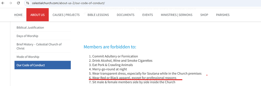 Celestial Church of Christ code of conduct [celestialchurch.com]