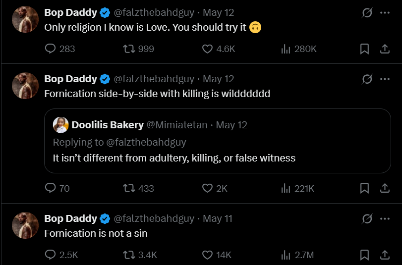 Falz doubles down on stance that ‘Fornication isn't a sin’ amid backlash