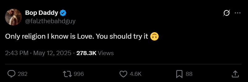 Falz doubles down on stance that ‘Fornication isn't a sin’ amid backlash