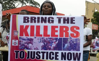 Catholic faithful stage a peaceful protest to condemn the rampant killing in Benue State, North Central of Nigeria, at St. Leo Catholic Church, Ikeja, Lagos. [ Adekunle Ajayi/NurPhoto via Getty Images]