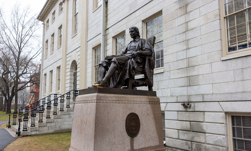The John Harvard Statue in Harvard Yard during a campus tour on March 17, 2025 in Cambridge, Massachusetts. [Getty Images]