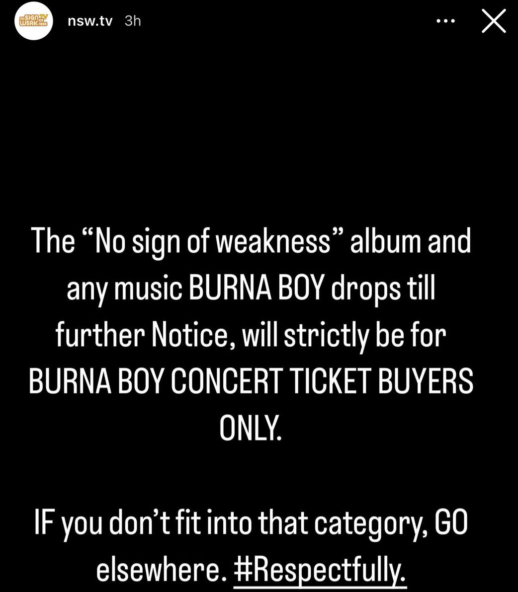 Burna Boy says his next songs are only for fans who attend his concerts
