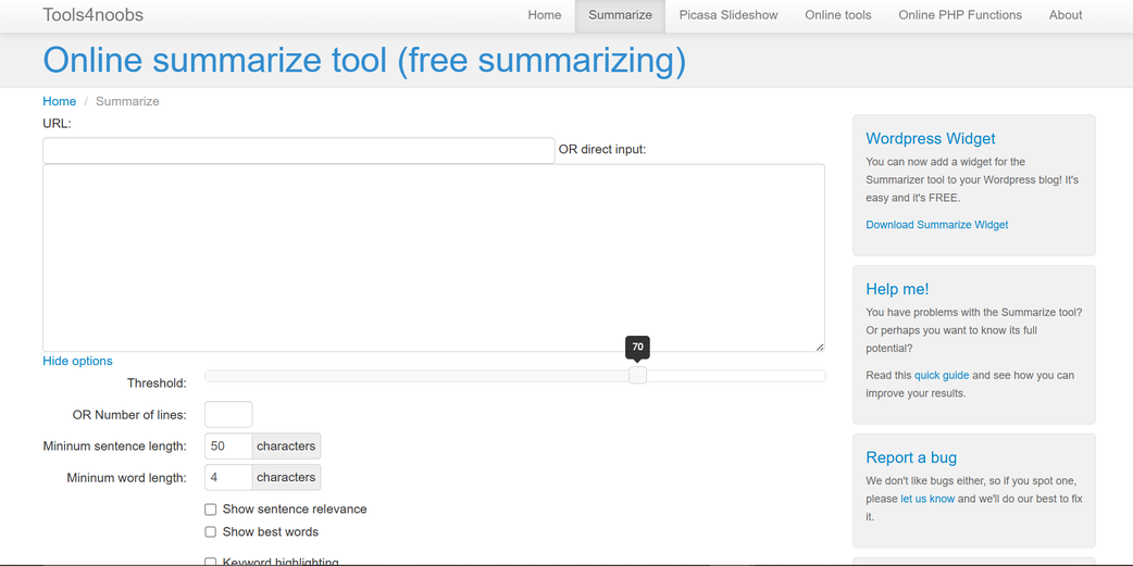 Tools4noobs Text Summarizer