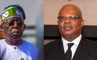 L-R: President Bola Tinubu and the Sole Administrator for Rivers State, Vice Admiral Ibokette Ibas (Rtd).