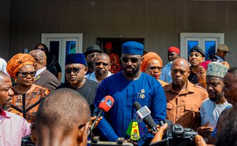 NPTF Executive Secretary Mohammed F. Sheidu addressing pressmen at the Ebonyi smart-police facility. [NPTF/Facebook]