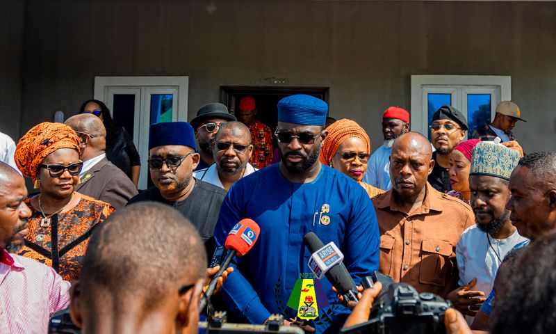 NPTF Executive Secretary Mohammed F. Sheidu addressing pressmen at the Ebonyi smart-police facility. [NPTF/Facebook]