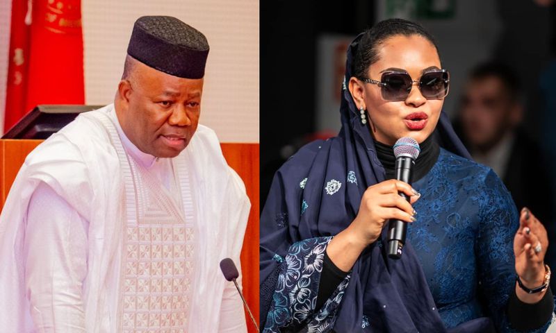 L-R: Senate President Godswill Akpabio and Senator Natasha Akpoti. [Facebook]