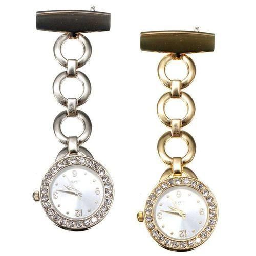 Luxury Rhinestone Round Dial Nurse Watch Brooch Pin Quartz