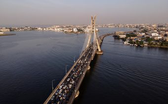 This aerial view shows the Lekki-Ikoyi link bridge in Lagos on November 29, 2024. [Getty Images]