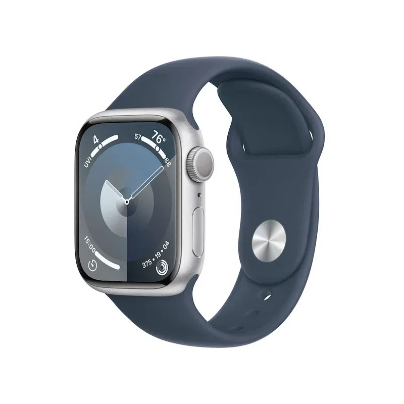 Apple Watch Series 9 GPS 41mm Silver Aluminium Case with Storm Blue Sport Band