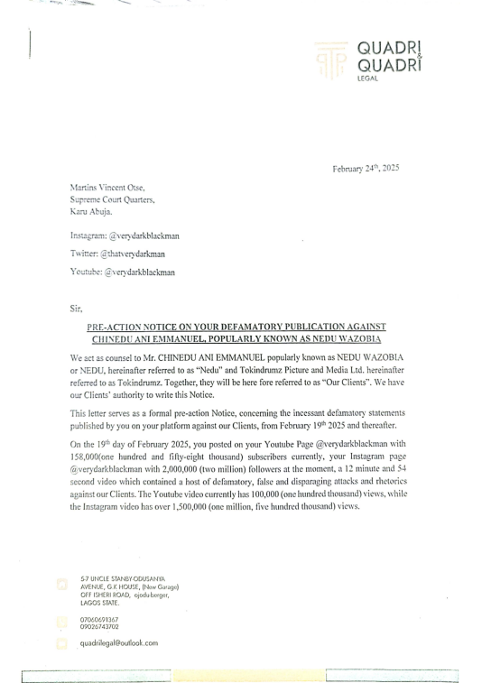 Nedu serves VDM notice for defamation, demands ₦500m compensation [EXCLUSIVE]