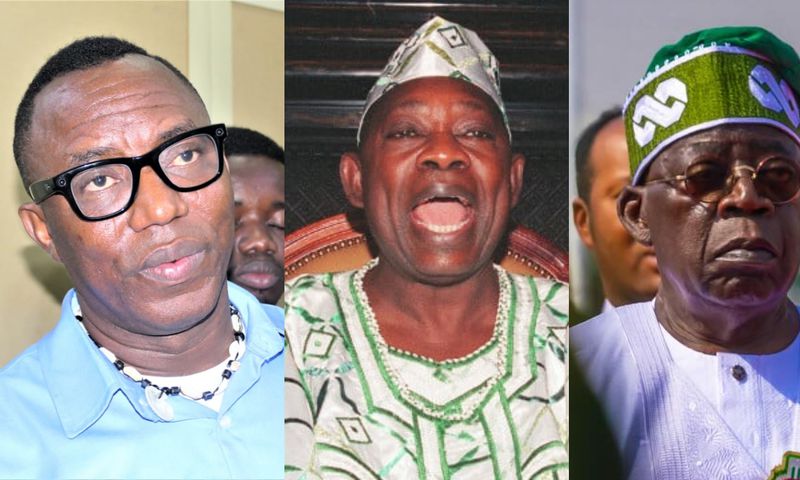 L-R: Omoyele Sowore, late MKO Abiola and President Bola Tinubu. [Facebook/X, formerly Twitter]
