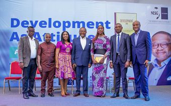 L-R: Dr. Ben Nwosu, Dr. Chukwuma Agu; Chief Loretta Aniagolu, Prof. Osita Ogbu; Ms Chimaza Okorie; Dr. Emeka Urama & Mr Nnanna Ude. [NESG]