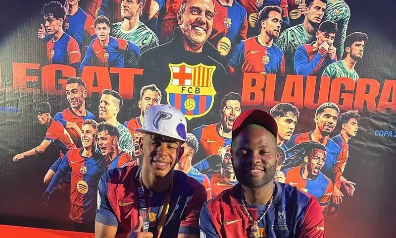 VIDEO: Skales performs at Barcelona’s Copa del Rey party, meets Lamine Yamal, mother