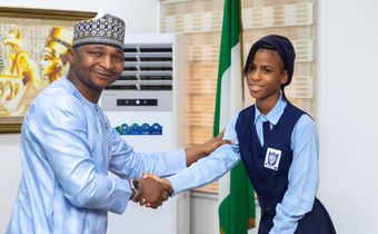 L-R: Hamzat Lawal, founder and outgoing CEO of CODE and 13-year-old Esther Chinemerem Ezeifeka, the new CEO of CODE. [X, formerly Twitter]
