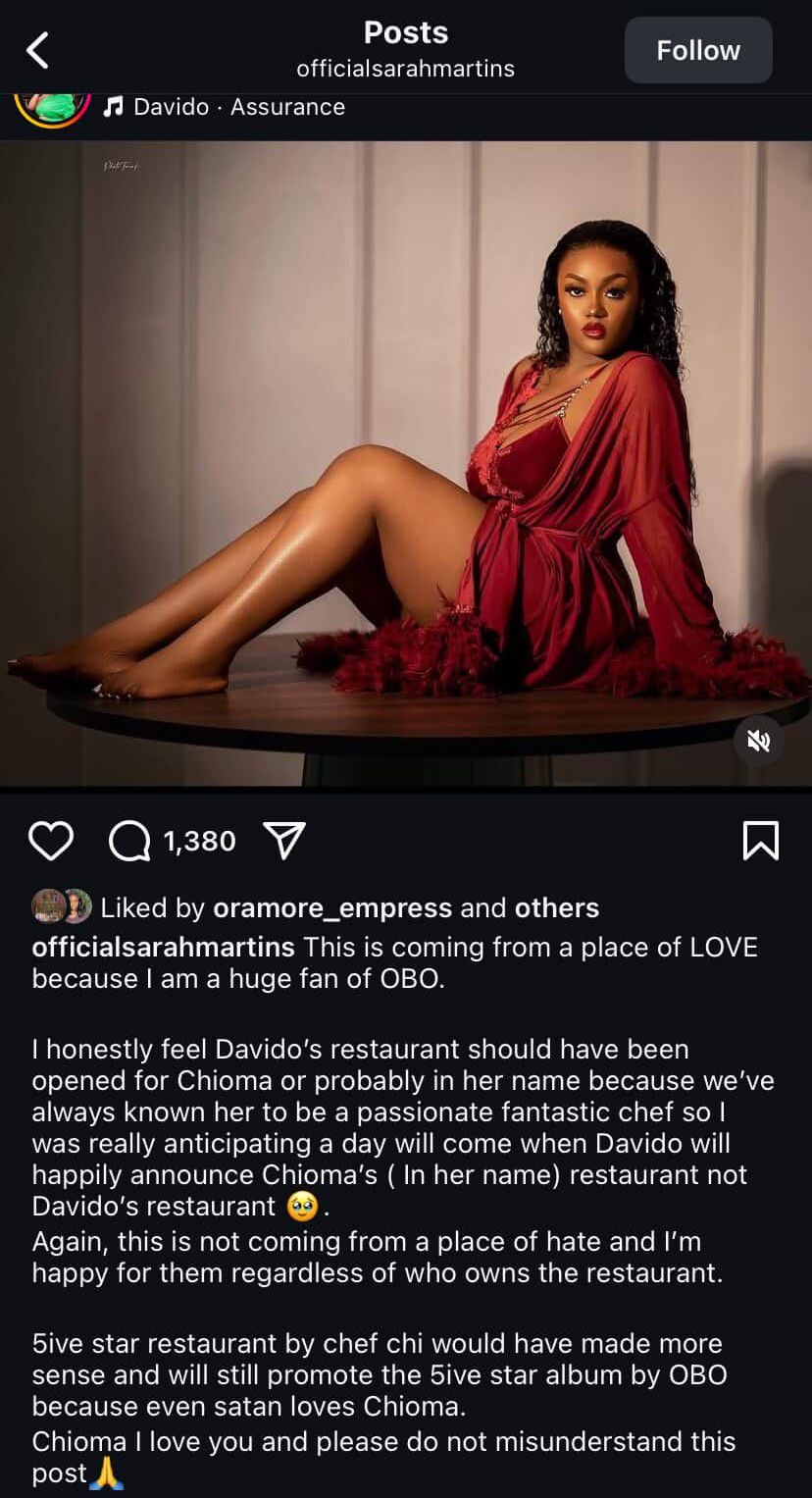 Actress apologises to her 'king’ Davido over recent comments about Chioma