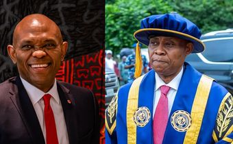 L-R: Tony Elumelu, the chairman of Heirs Holdings, Transcorp, and UBA, and Dr Adedeji Adeleke who owns multiple investments most especially in the power sector. [Facebook]