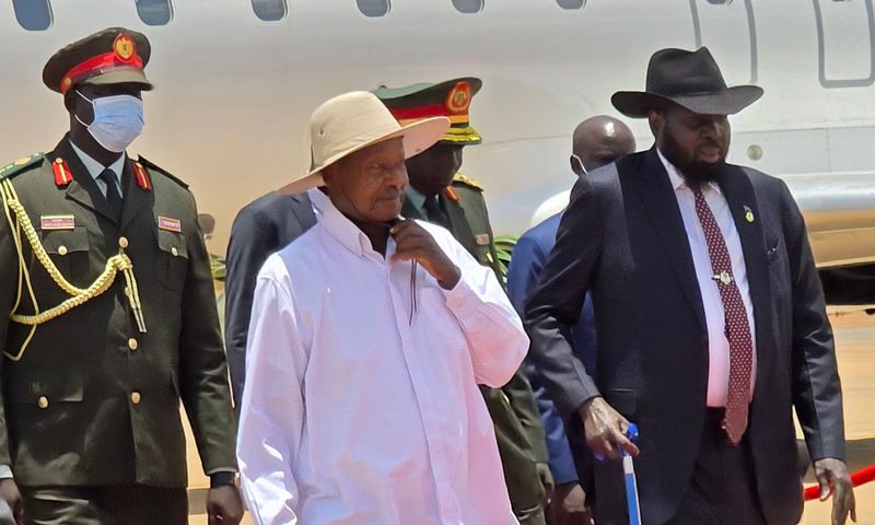 Museveni was welcome by Kiir