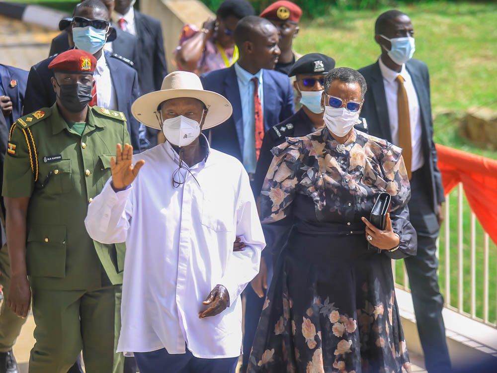 President Yoweri Museveni and his wife Janet on arrival at the Namugongi Anglican Martyrs site