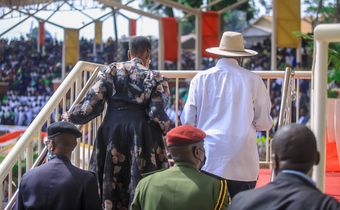 President Yoweri Museveni and his wife Janet on arrival at the Namugongi Anglican Martyrs site