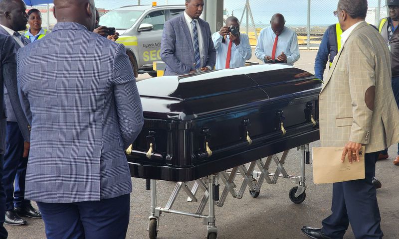 Casket carrying Babu's remains