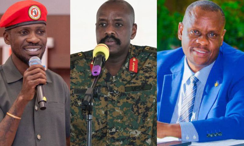 Bobi Wine, Gen. Muhoozi Kainerugaba and Balaam Barugahara