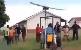 Social media has erupted with laughter and admiration after a video emerged of a man attempting to fly his self-built helicopter.