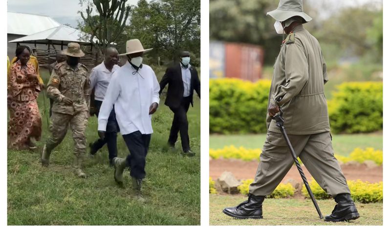 President Yoweri Museveni walking at a brisk pace