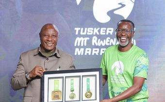 Minister Godfrey Kabbyanga and Amos Wekesa launched the 2025 Rwenzori Marathon