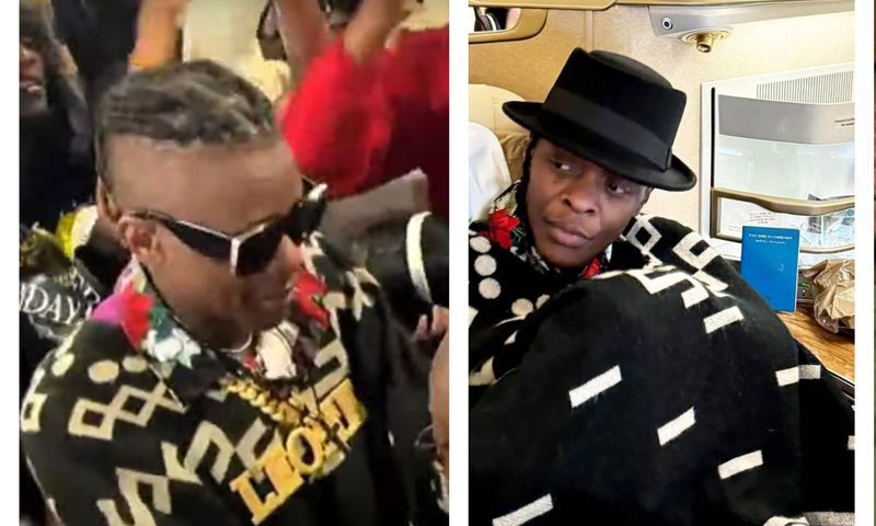 Dozens of family members crammed the Arrivals wing of Entebbe International Airport to welcome the artist.