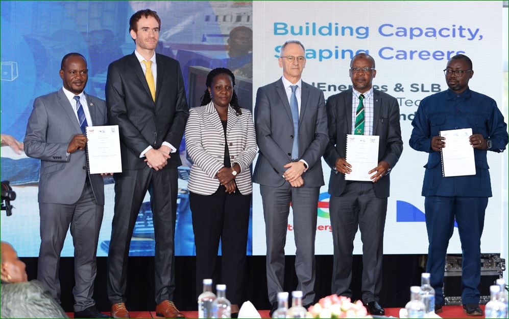 TotalEnergies EP Uganda General Manager Philippe Groueix, Valerian PFRIMMER, Managing Director for East and South Africa at SLB, Betty Namubiru, National Content Manager at Petroleum Authority of Uganda with reps fr