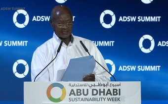 President Yoweri Museveni speaking at the Abu Dhabi Sustainability Week 2025. 