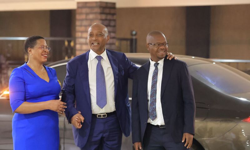 CAF President Dr Patrice Motsepe was welcomed in Uganda by Speaker Anita Among and her husband and FUFA President Moses Magogo